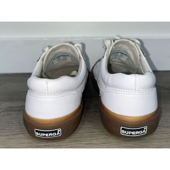 Superga Womens Leatther Low Top Lace Up Fashion Sneakers White Brown Size 7 - Picture 5 of 10